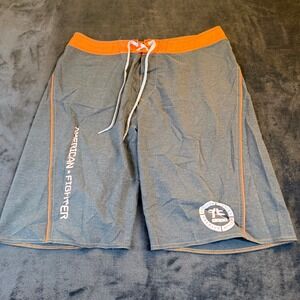 American Fighter Board Shorts Mens 34 Gray Orange Athletic Swim Trunks FM6020